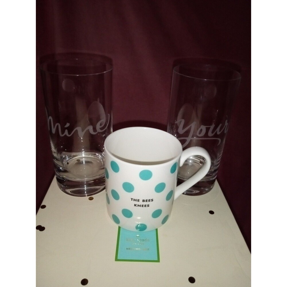 Kate Spade Lenox Yours Mine Hiball Glasses and Polka Dot Mug